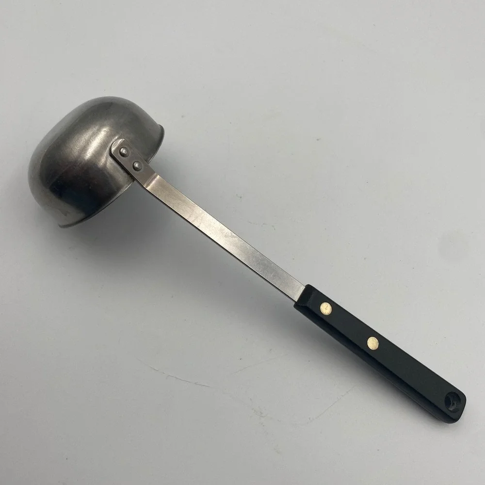 Ekco Forge Stainless Steel Soup Ladle Black Riveted Handle Pour Spout USA Made